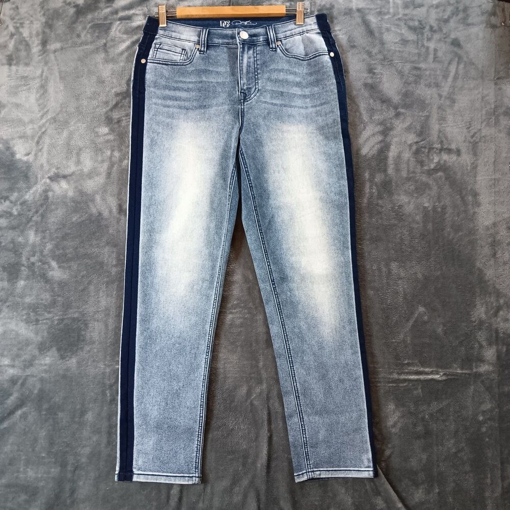 DG2 Diane Gilman Jeans Womens 10P Petite Blue Side Tuxedo Stripe Sporty Skinny